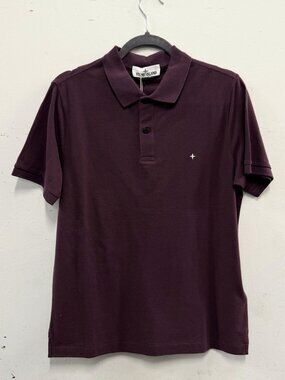 STONE ISLAND Dark Purple Chest Logo Short Sleeve Slim Fit Polo Shirt Sz L